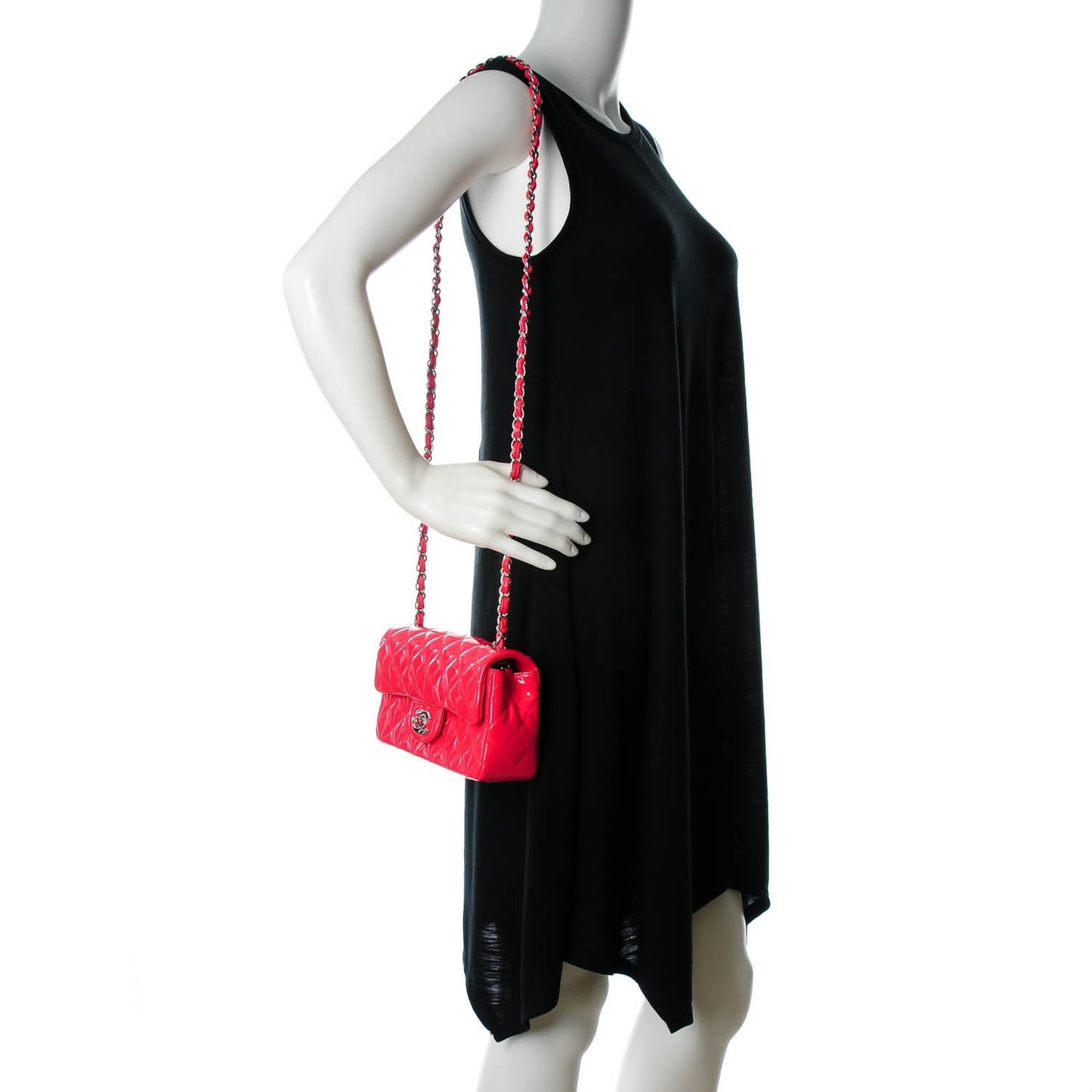 Patent Calfskin Quilted Mini Rectangular Flap Coral