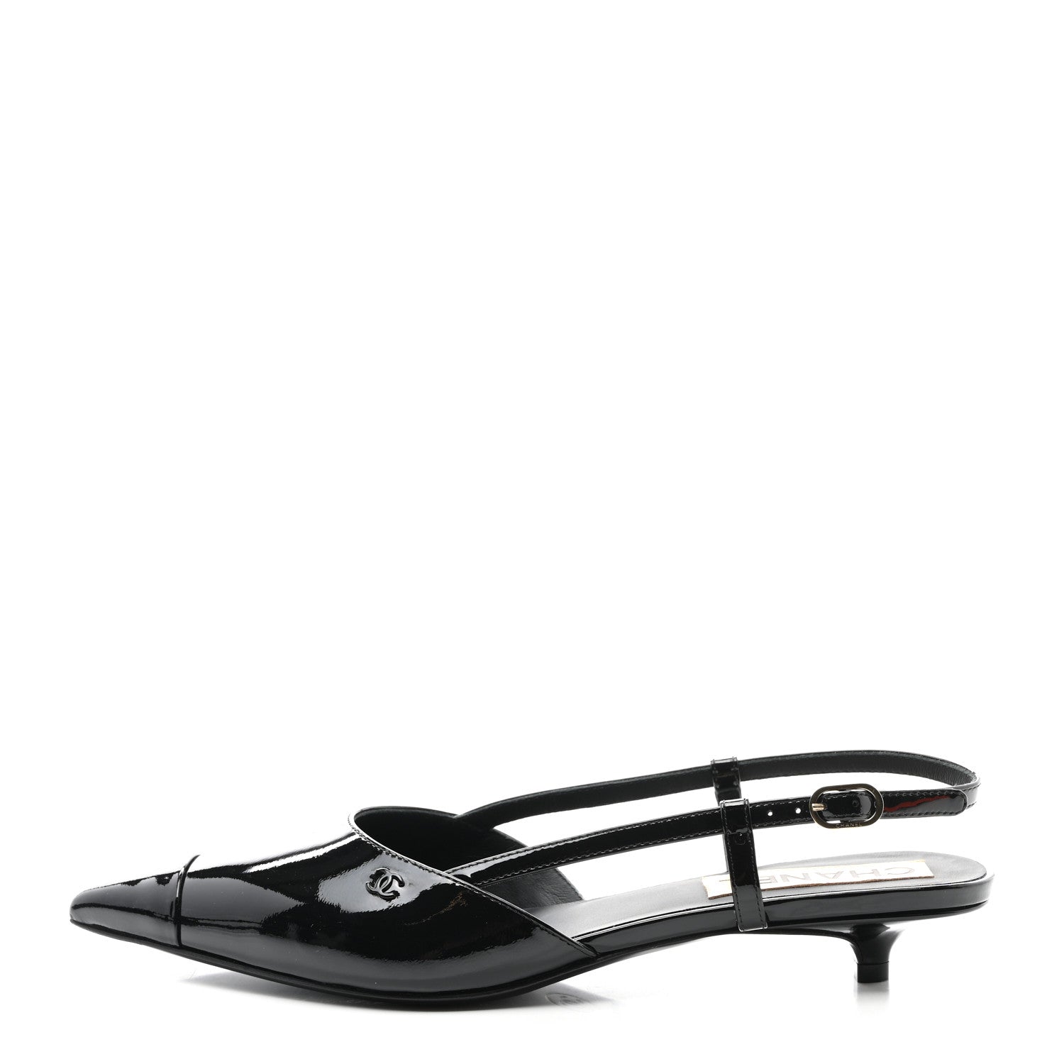 Chanel Patent CC Low Heel Slingback 38 Black 1 of 10