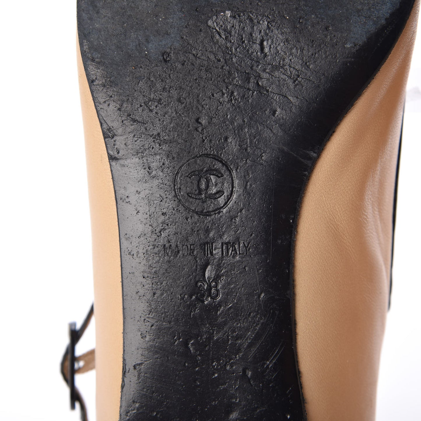 Lambskin Cap Toe Flats 38 Beige Black