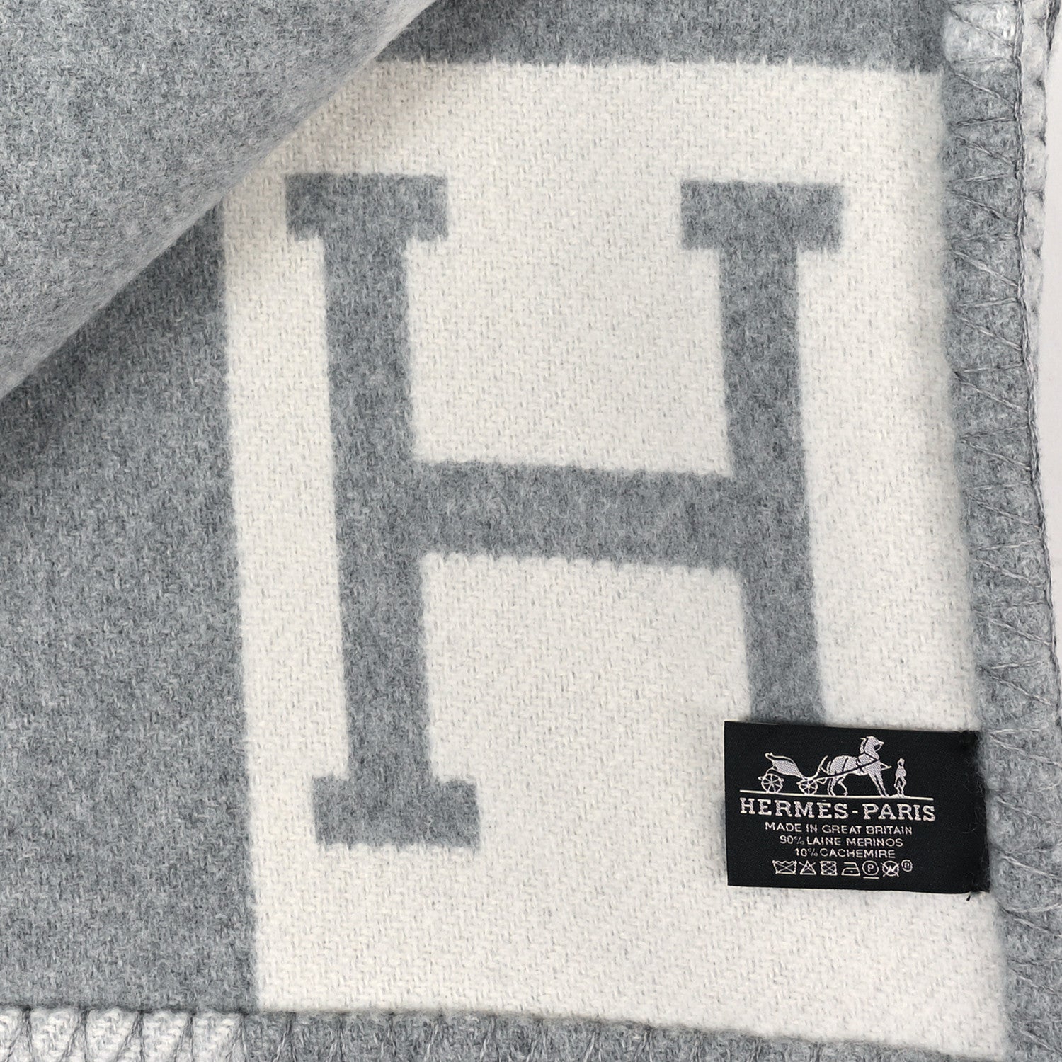 Hermes Wool Cashmere Avalon III Blanket Ecru Gris Clair 3 of 3