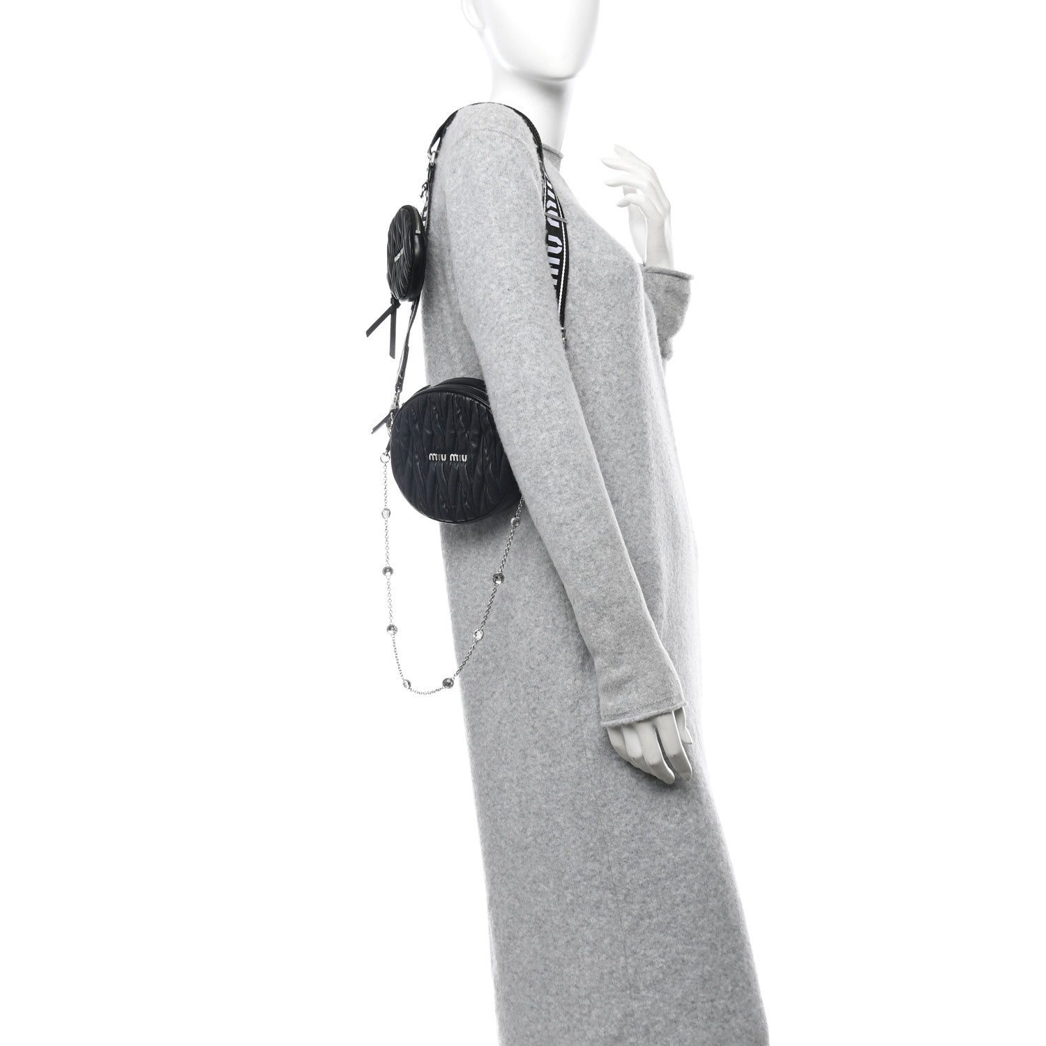 Miu Miu Nappa Matelasse Crystal Round Crossbody Bag Black 2 of 13