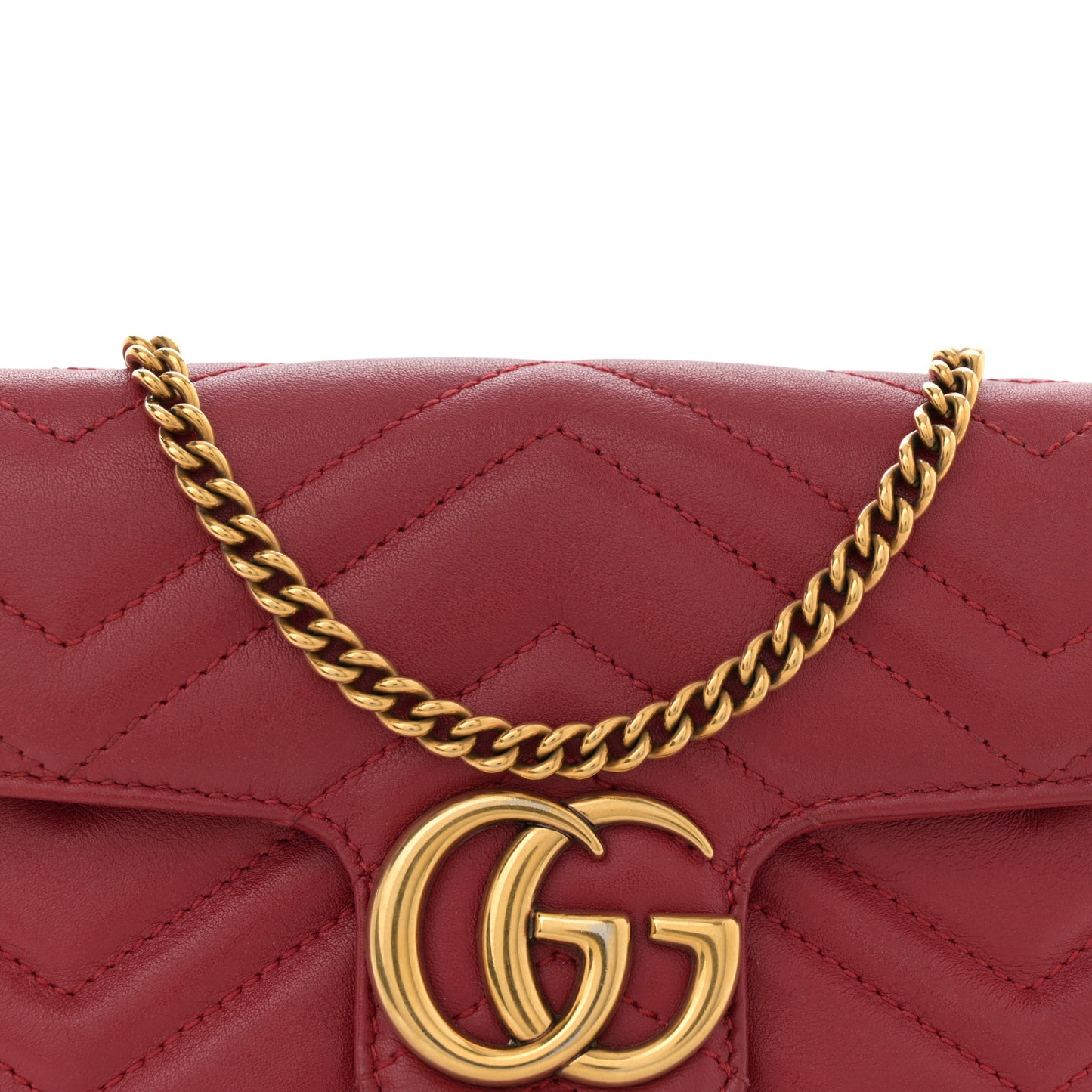 Calfskin Matelasse Super Mini GG Marmont Shoulder Bag Hibiscus Red