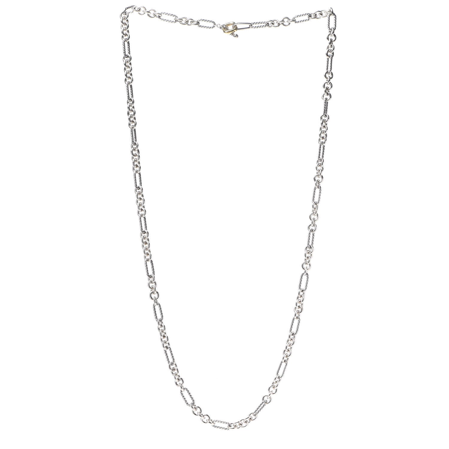 David Yurman Sterling Silver 18K Yellow Gold Figaro Chain Link Necklace 3 of 5
