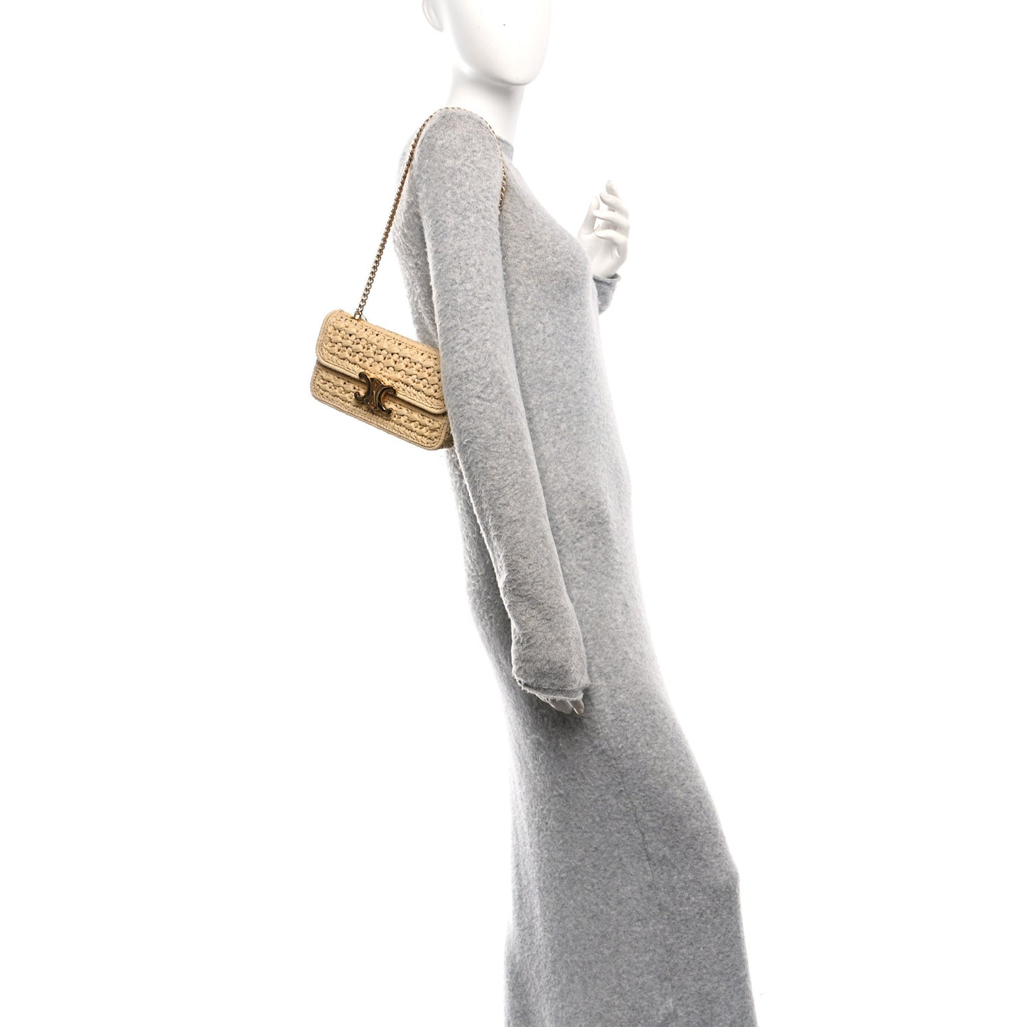 Raffia Effect Claude Chain Shoulder Bag Natural