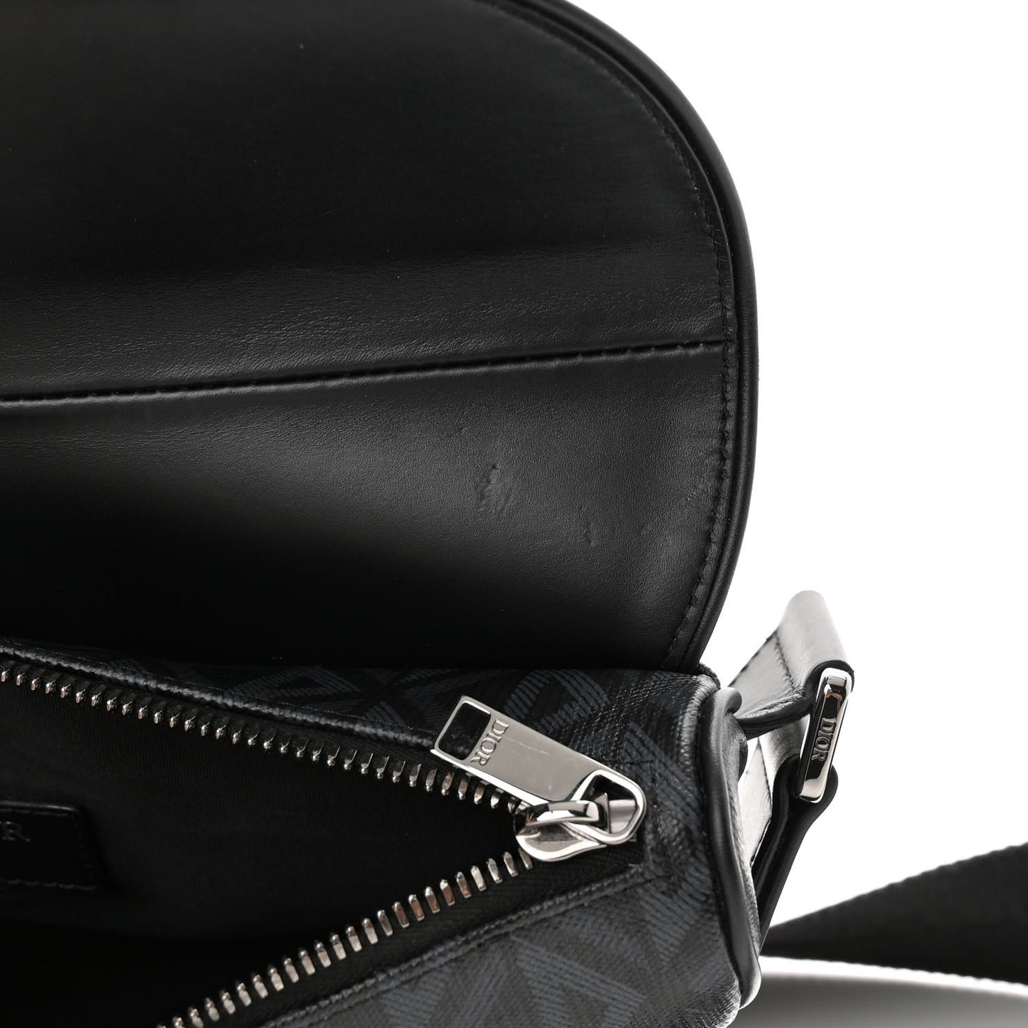 Smooth Calfskin Canvas CD Diamond Mens Saddle Bag Black