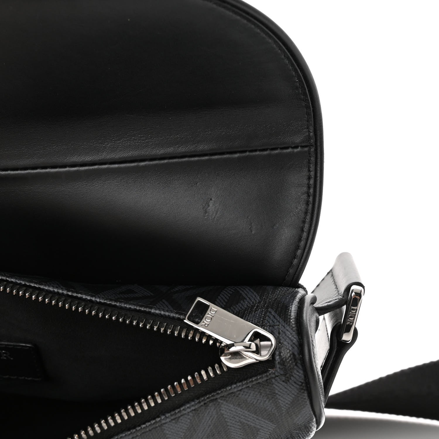 Christian Dior Smooth Calfskin Canvas CD Diamond Mens Saddle Bag Black 11 of 16