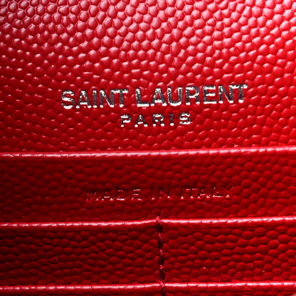Saint Laurent Grain De Poudre Matelasse Chevron Monogram Envelope Chain Wallet Rouge Eros 6 of 10