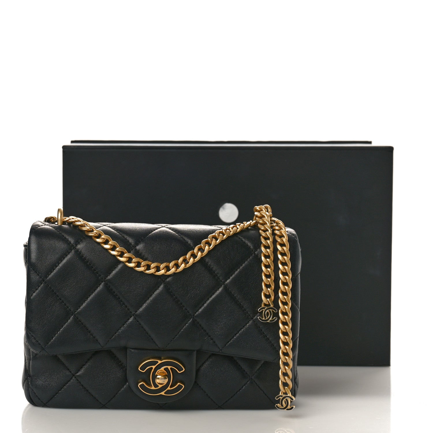 Chanel Lambskin Enamel Quilted Pending CC Square Flap Black 12 of 12