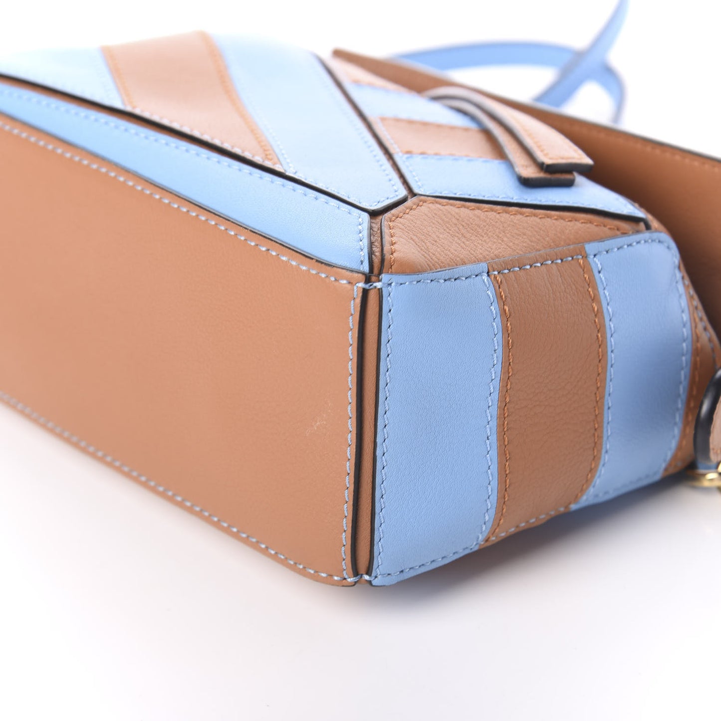 Calfskin Rugby Mini Puzzle Bag Blue Tan