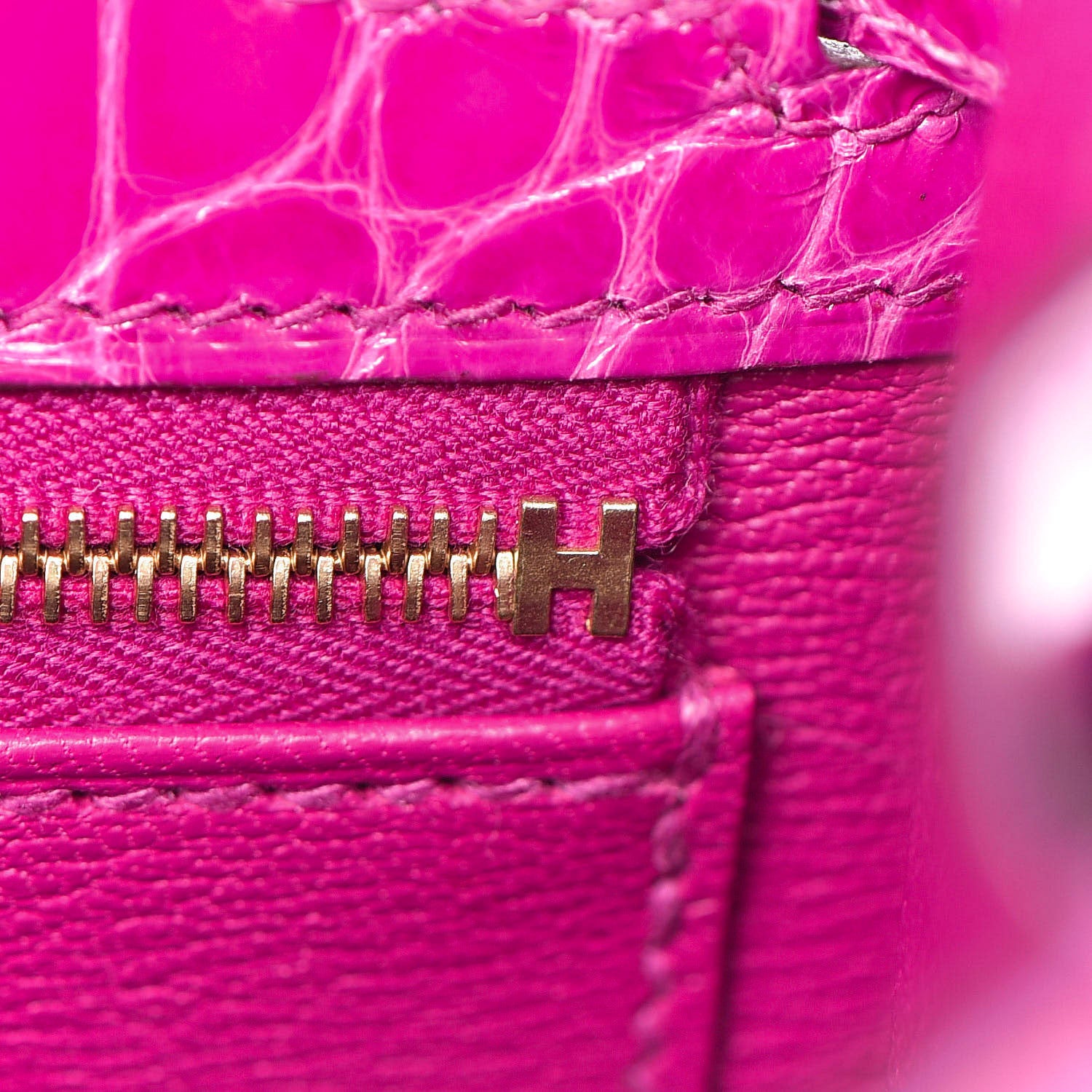 Hermes Shiny Alligator Kelly Sellier 25 Rose Scheherazade 10 of 37