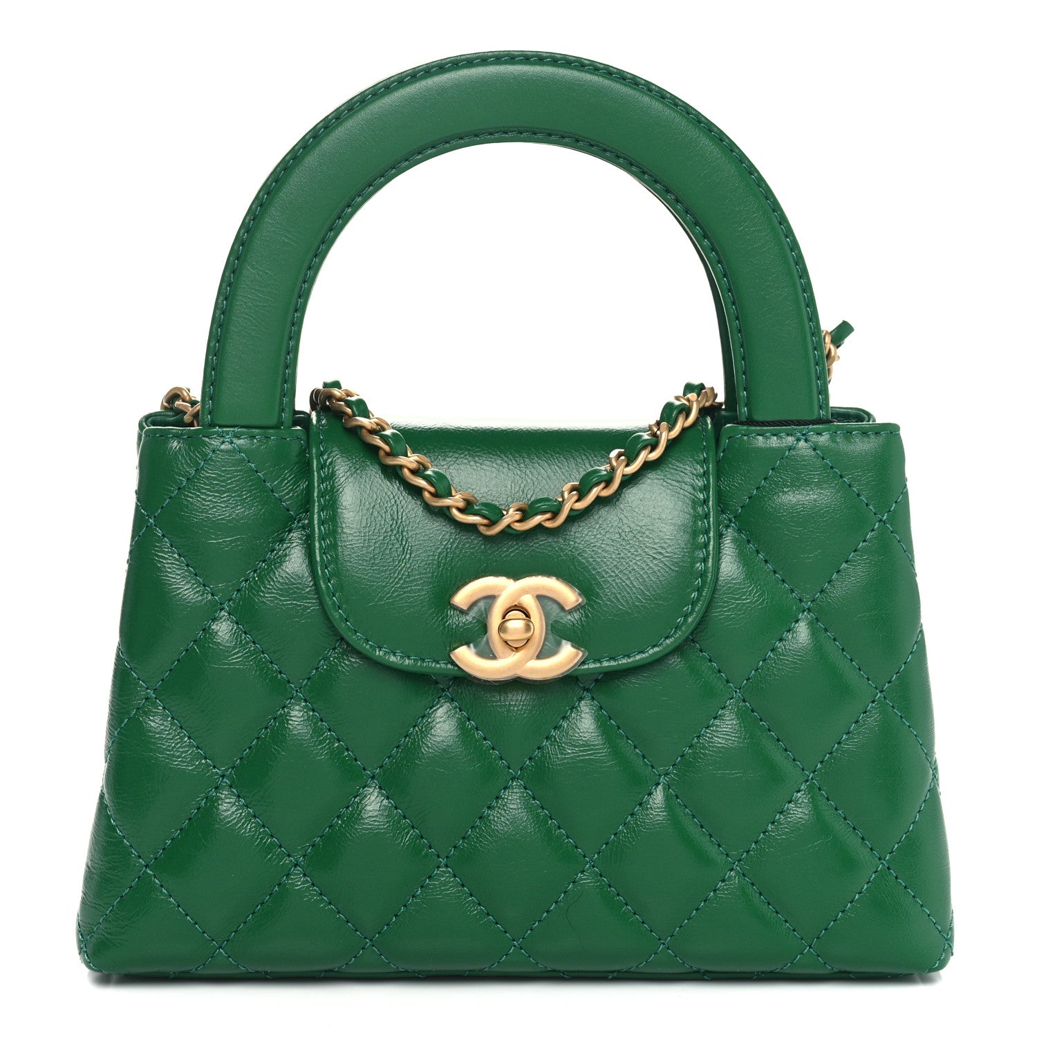Chanel Shiny Aged Calfskin Quilted Nano Kelly Shopper Green 1 of 11