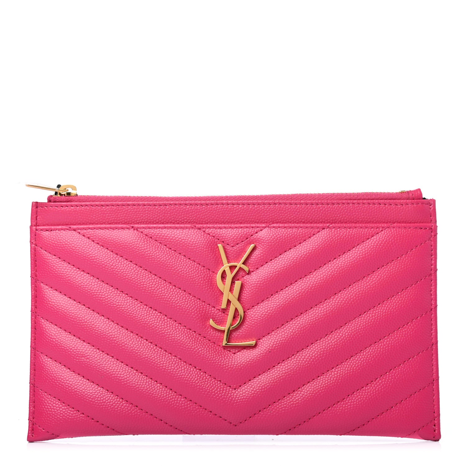 Saint Laurent Grain De Poudre Chevron Monogram Bill Pouch Bright Pink 1 of 4
