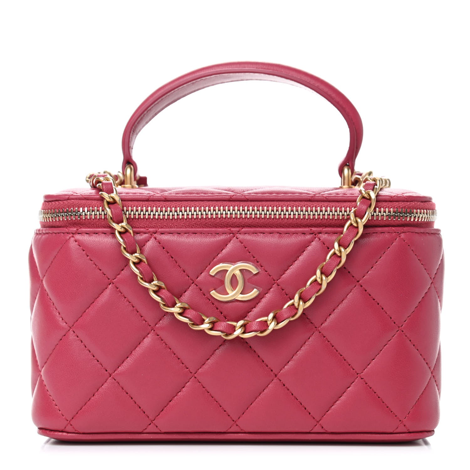 Chanel Lambskin Quilted Small Top Handle Vanity Case With Chain Dark Pink 1 of 4