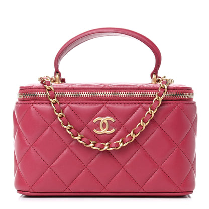 Chanel Lambskin Quilted Small Top Handle Vanity Case With Chain Dark Pink 1 of 4
