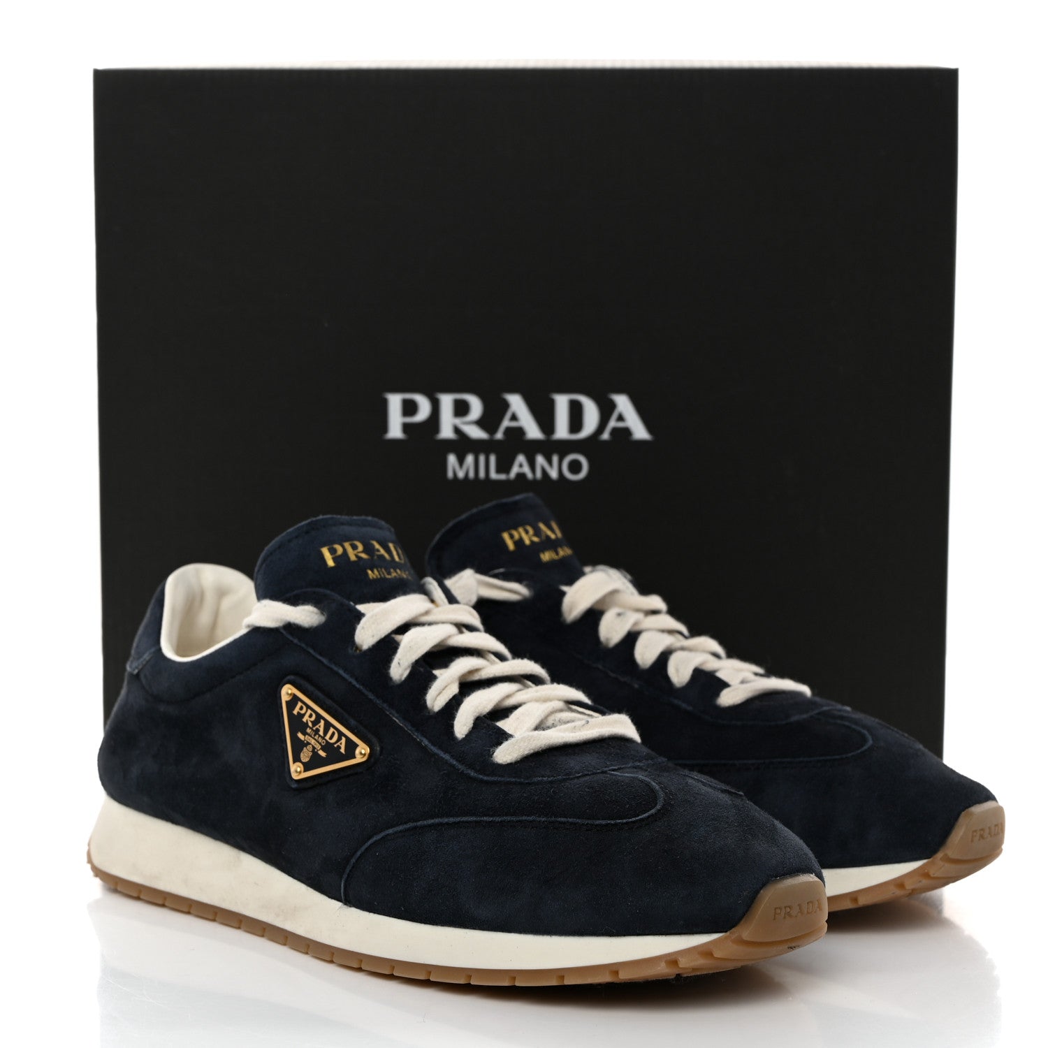 Prada Suede Logo Womens Low Top Sneakers 39 Navy 9 of 9