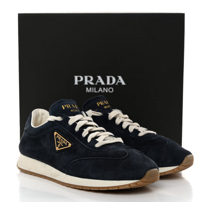 Prada Suede Logo Womens Low Top Sneakers 39 Navy 9 of 9