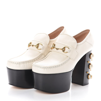 Gucci Malaga Kid Pearl Studded Vegas Platform Loafers 39 Mystic White 3 of 7