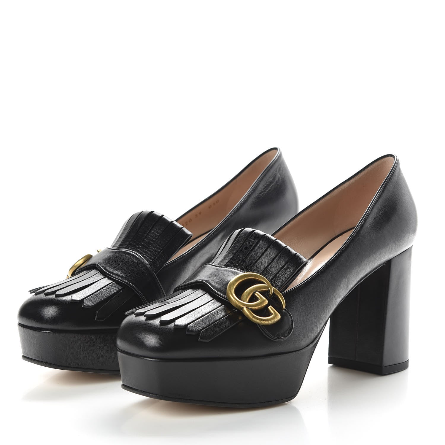 Gucci Malaga Kid GG Marmont Fringe Platform Loafer Pumps 39 Black 3 of 11