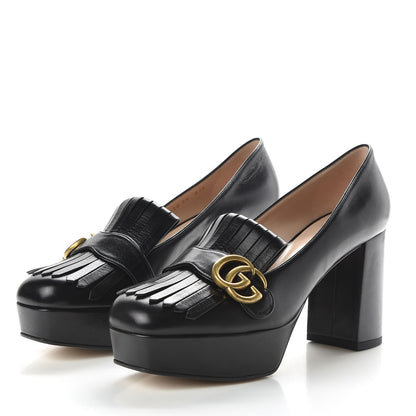 Gucci Malaga Kid GG Marmont Fringe Platform Loafer Pumps 39 Black 3 of 11