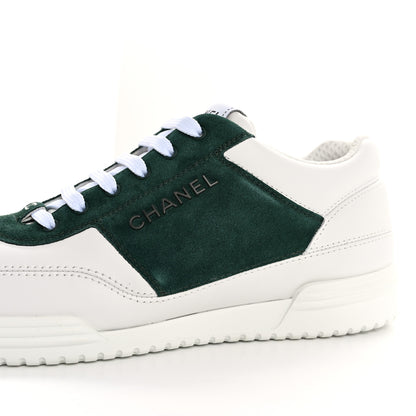 Chanel Calfskin Suede Calfskin Logo Womens Sneakers 38.5 White Dark Green 10 of 11