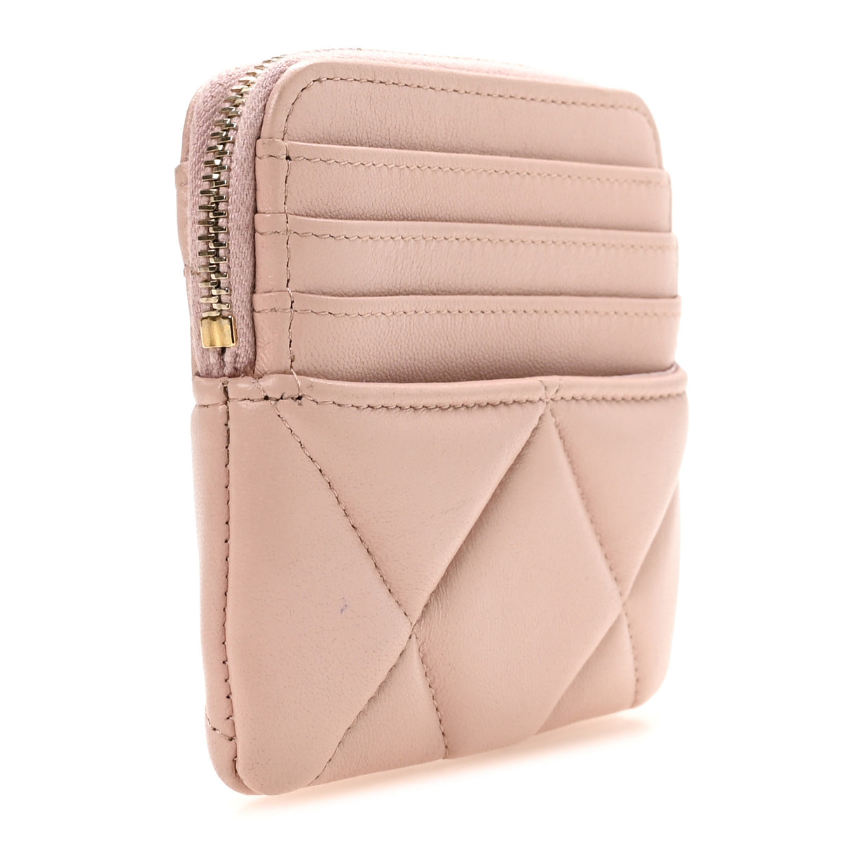 Chanel Quilted Chanel 19 Zip Card Holder Wallet Light Pink 3 of 7