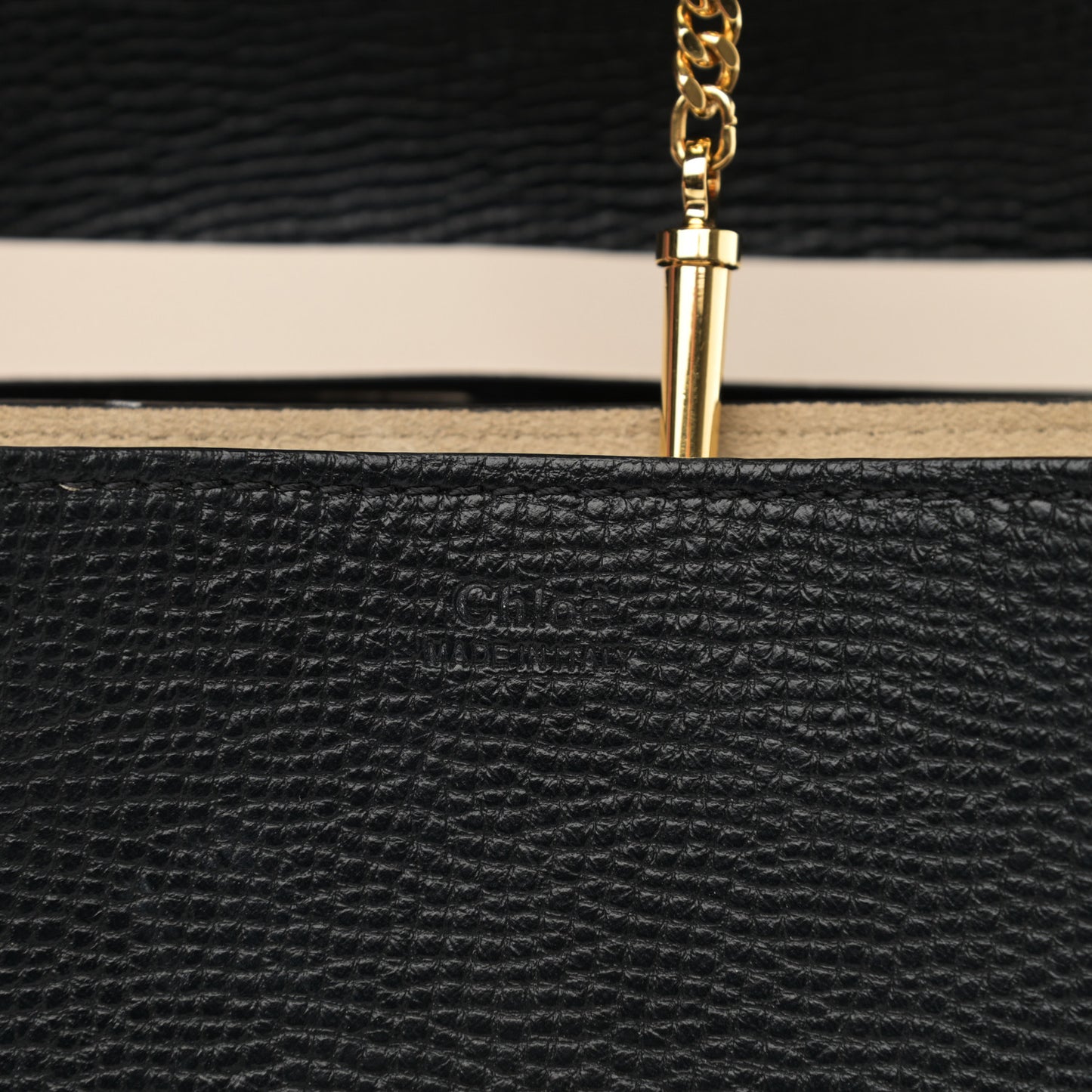 Grained Calfskin Lambskin Bi-Color Drew Shoulder Bag Black Powder Beige