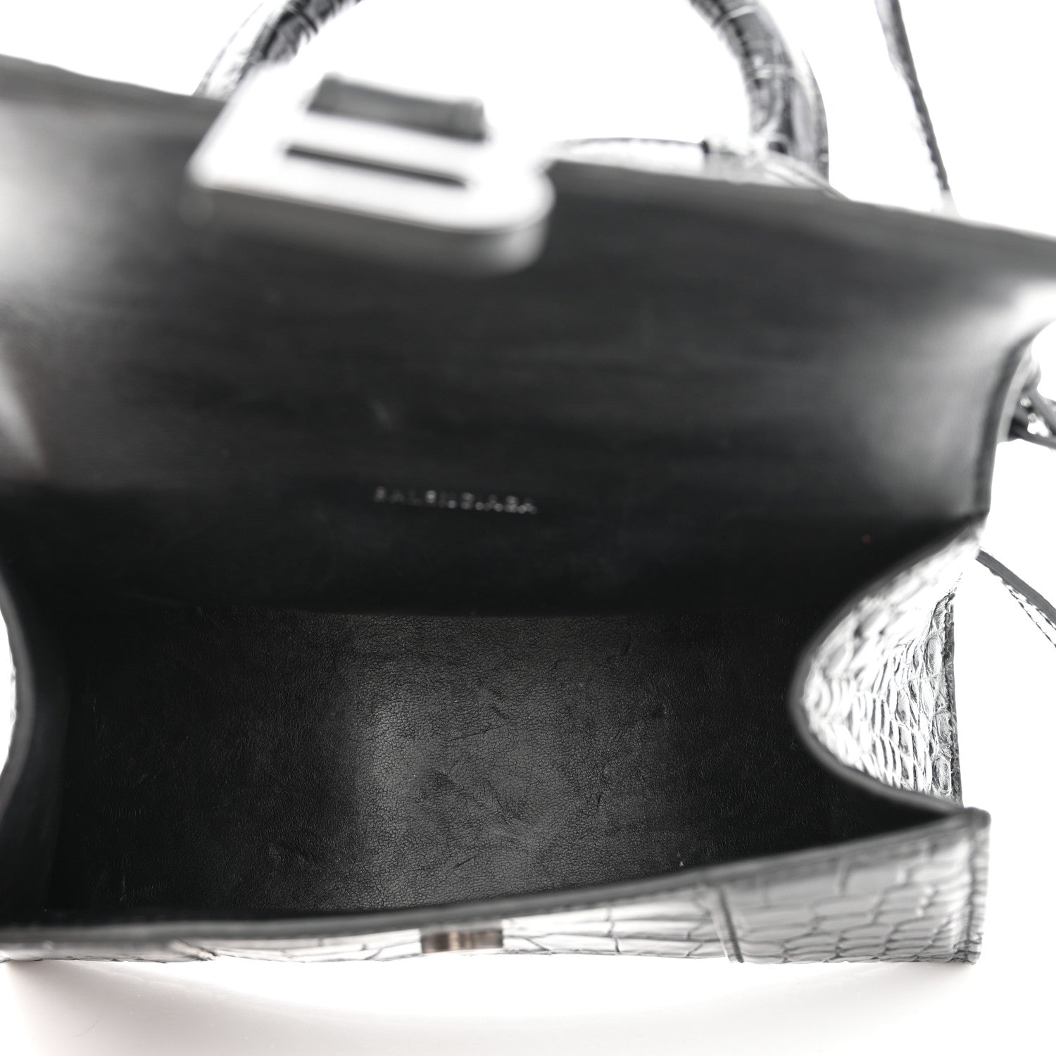 Balenciaga Shiny Calfskin Monochrome Crocodile Embossed Hourglass Top Handle Bag XS Black 5 of 9