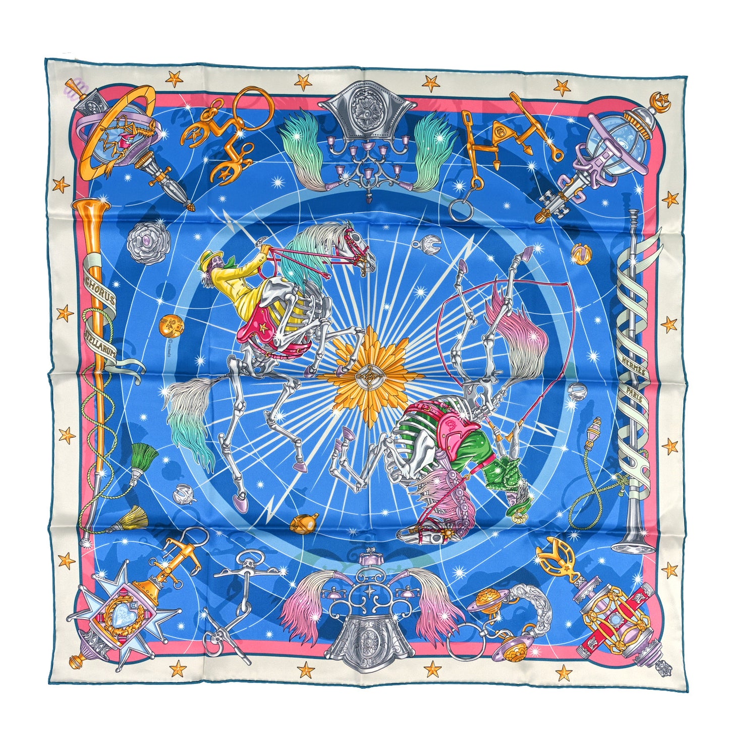 Silk Chorus Stellarum Scarf 70 Gris Perle Bleu Azur
