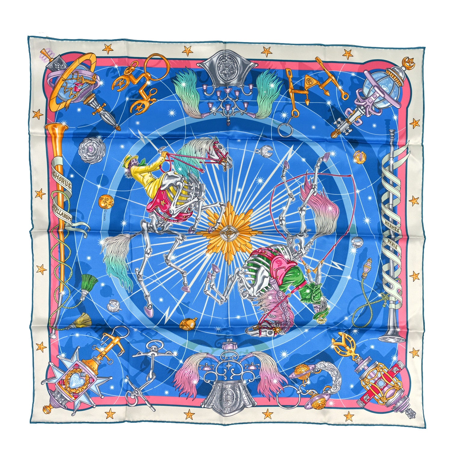 Hermes Silk Chorus Stellarum Scarf 70 Gris Perle Bleu Azur 1 of 4