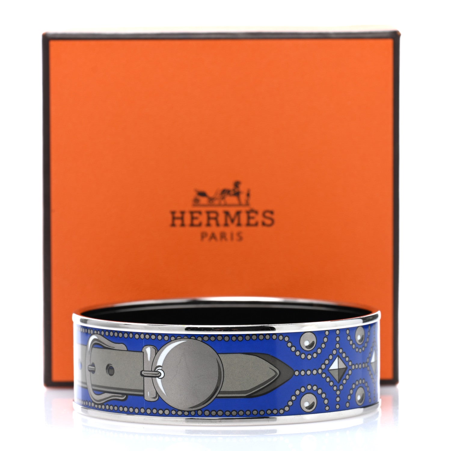 Hermes Enamel Printed Colliers de Chiens Wide Bracelet 70 Bleu 5 of 5