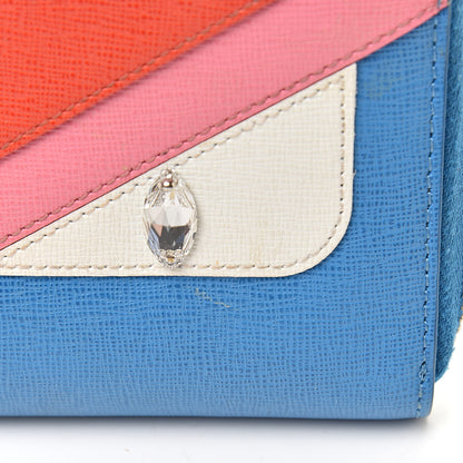 Fendi Vitello Elite Crystal Eye Monster Zip Around Wallet Royal Blue Papavero Multicolor 8 of 9
