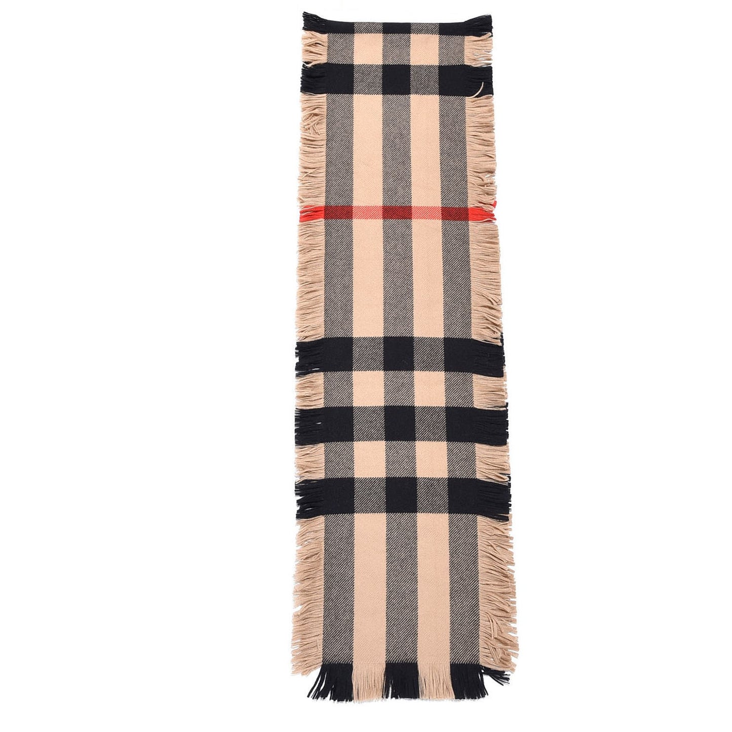 Wool Half Mega Check Fringe Scarf Camel
