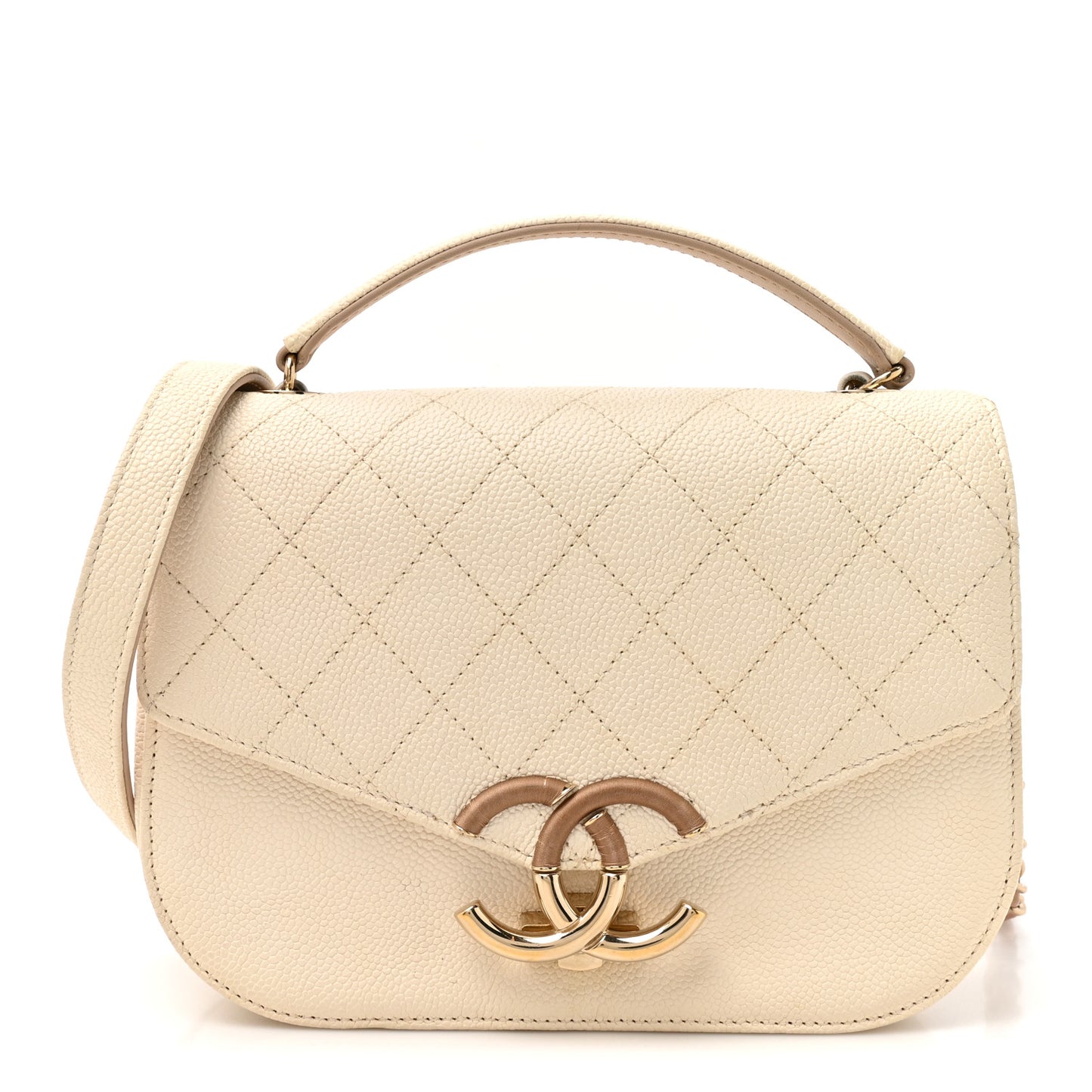Grained Calfskin Quilted Small Cuba Top Handle Flap White