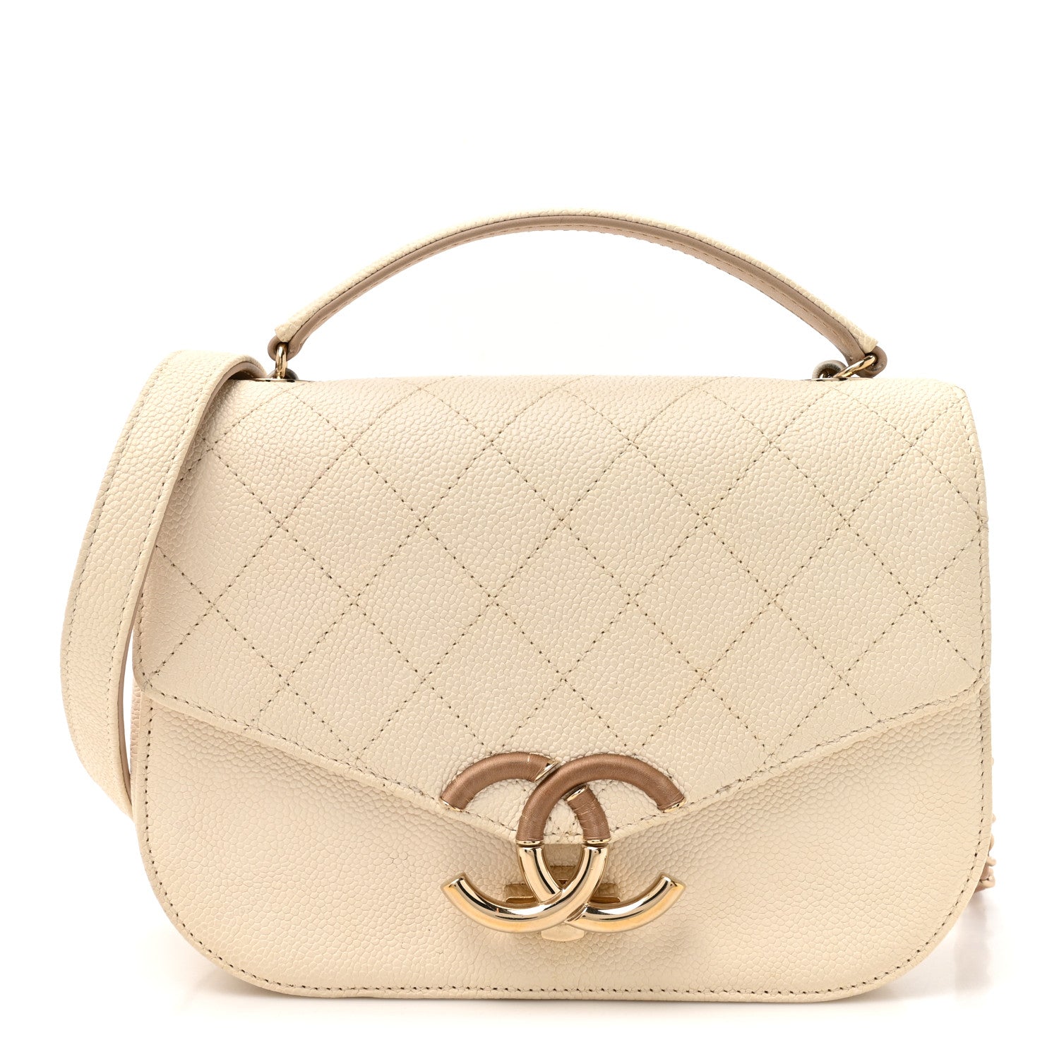 Chanel Grained Calfskin Quilted Small Cuba Top Handle Flap White 1 of 10
