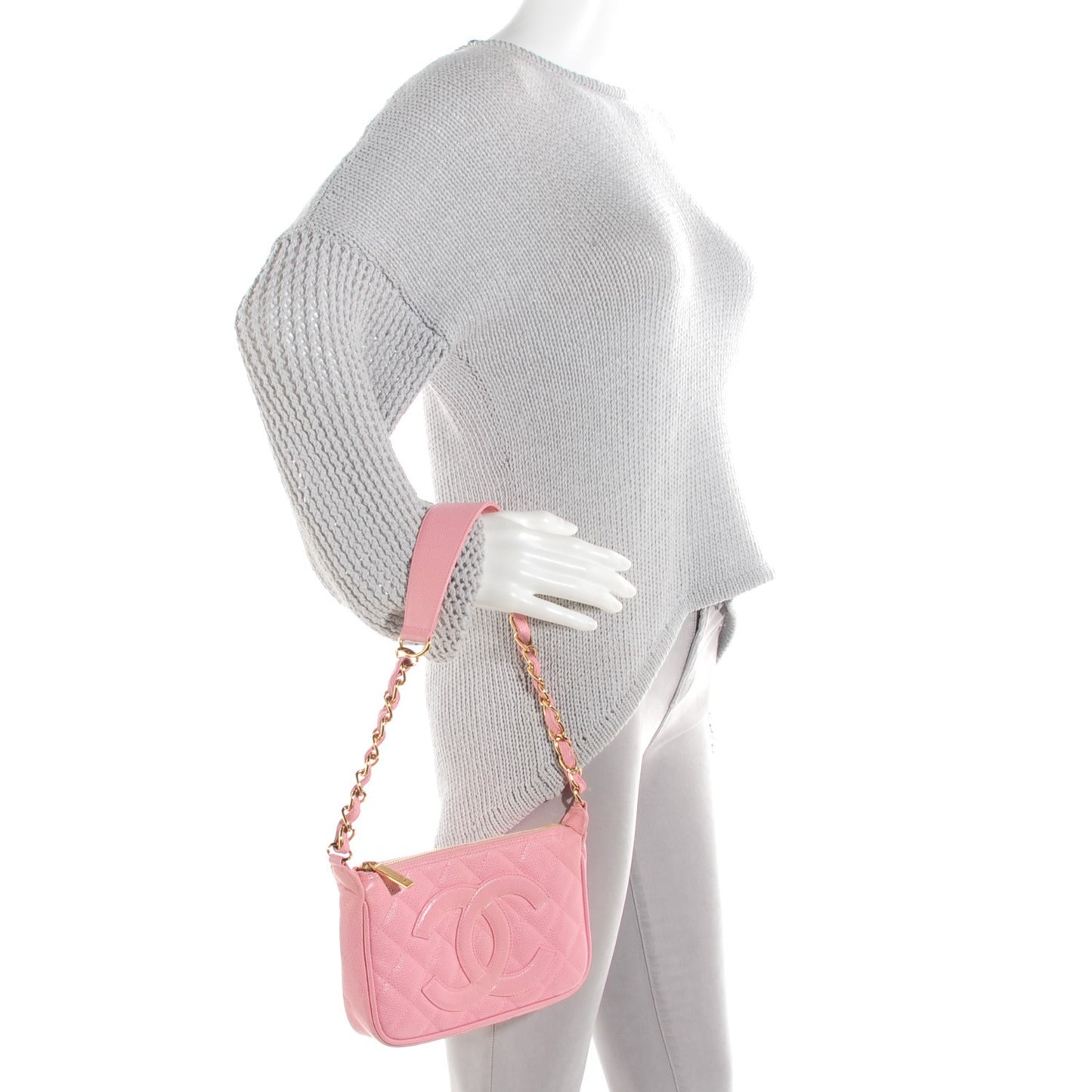 Caviar Quilted Pochette Pink