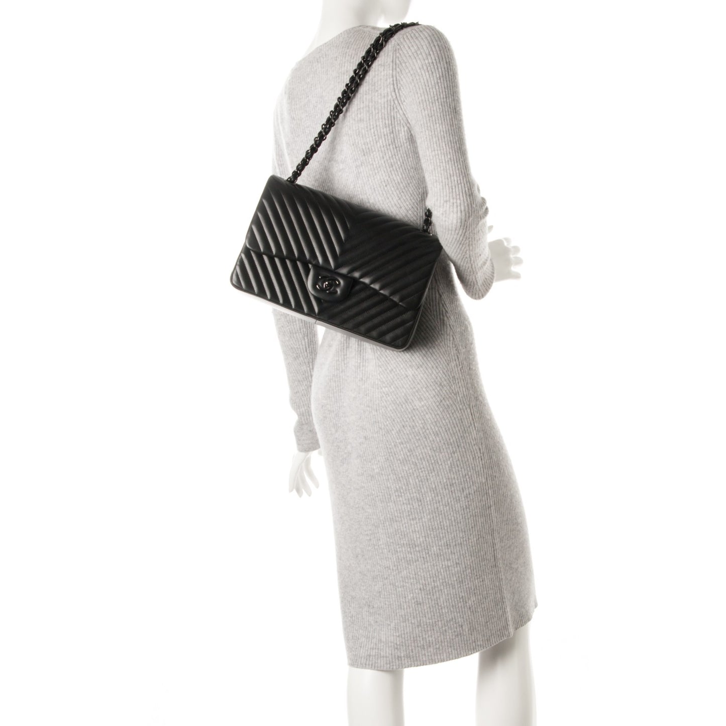 Lambskin Chevron Quilted Jumbo Double Flap So Black