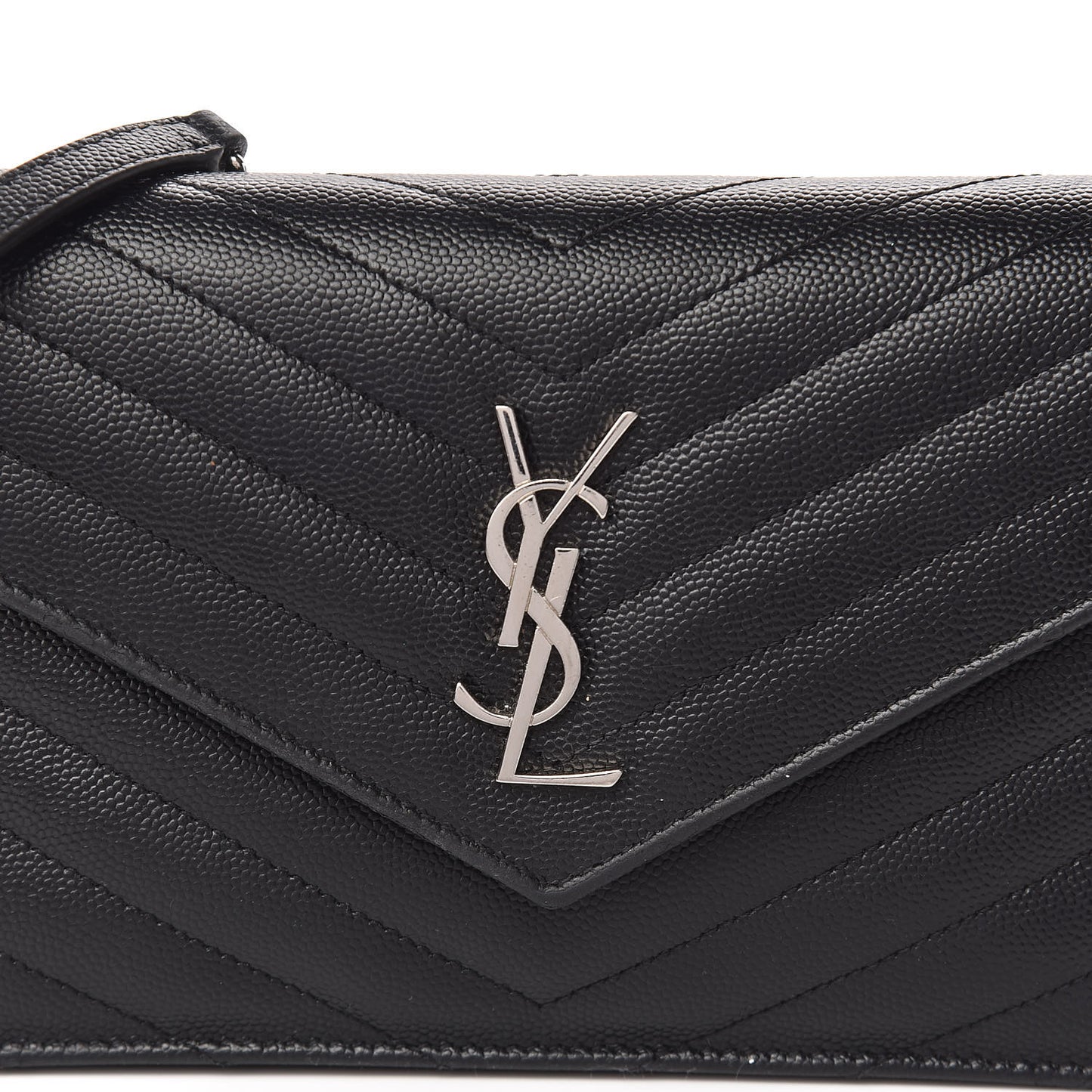 Grain De Poudre Matelasse Chevron Monogram Envelope Chain Wallet Black