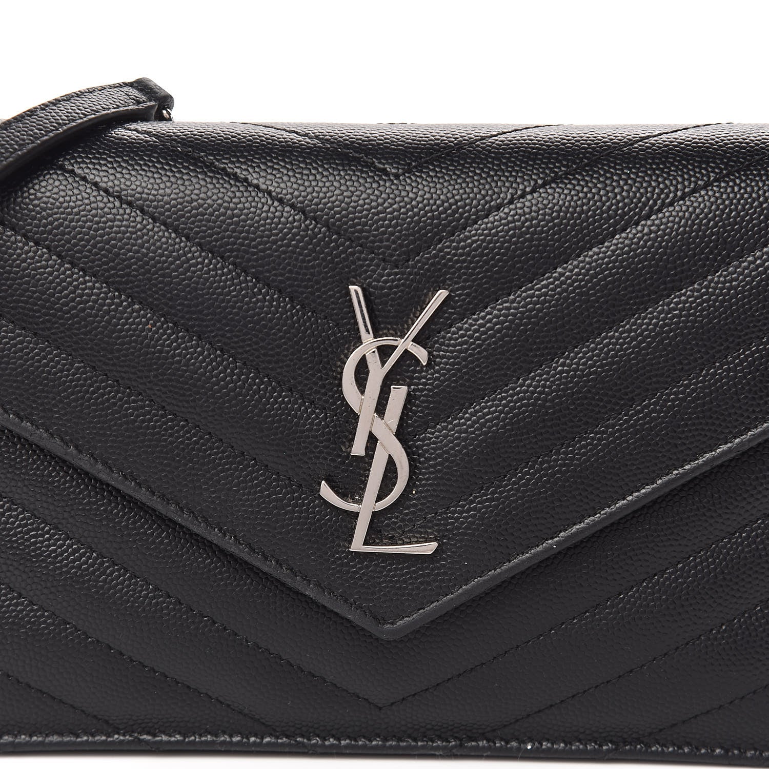Saint Laurent Grain De Poudre Matelasse Chevron Monogram Envelope Chain Wallet Black 9 of 9
