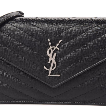 Saint Laurent Grain De Poudre Matelasse Chevron Monogram Envelope Chain Wallet Black 9 of 9