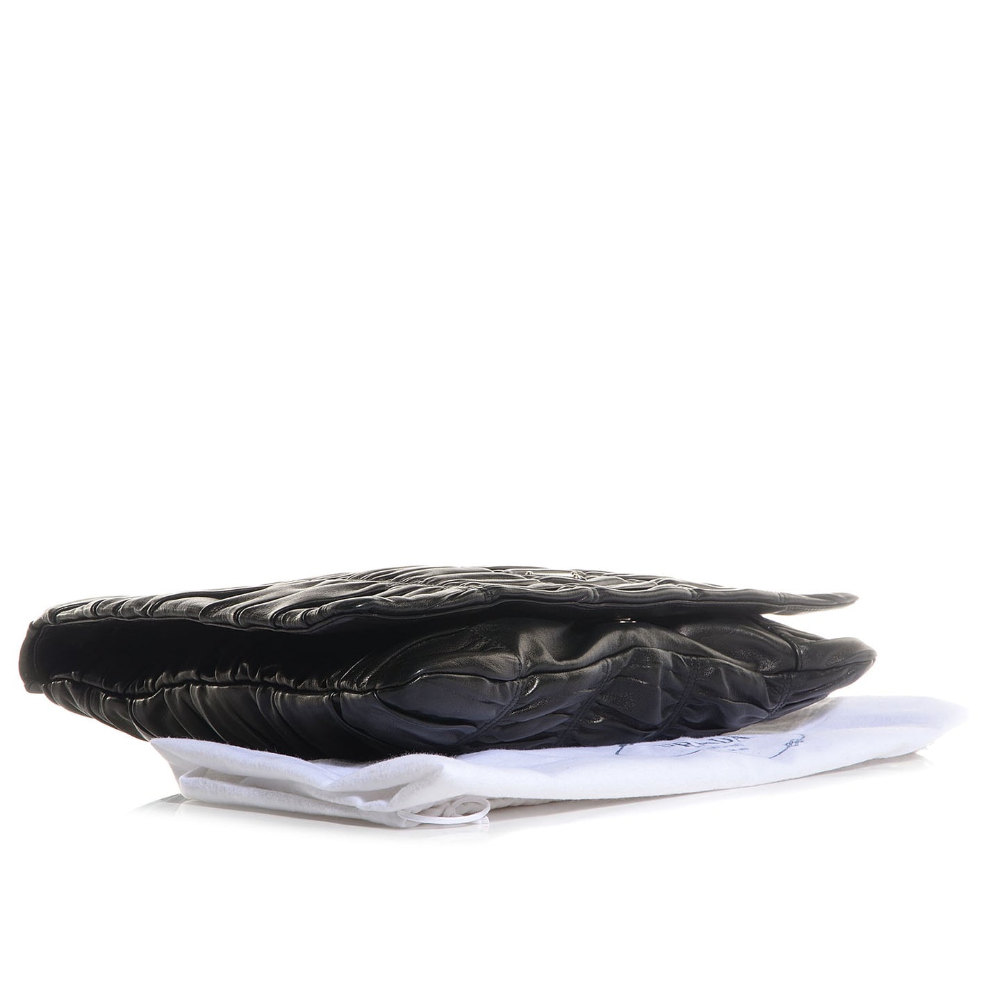 Nappa Dressy Gaufre Ruched Flap Clutch Nero Black