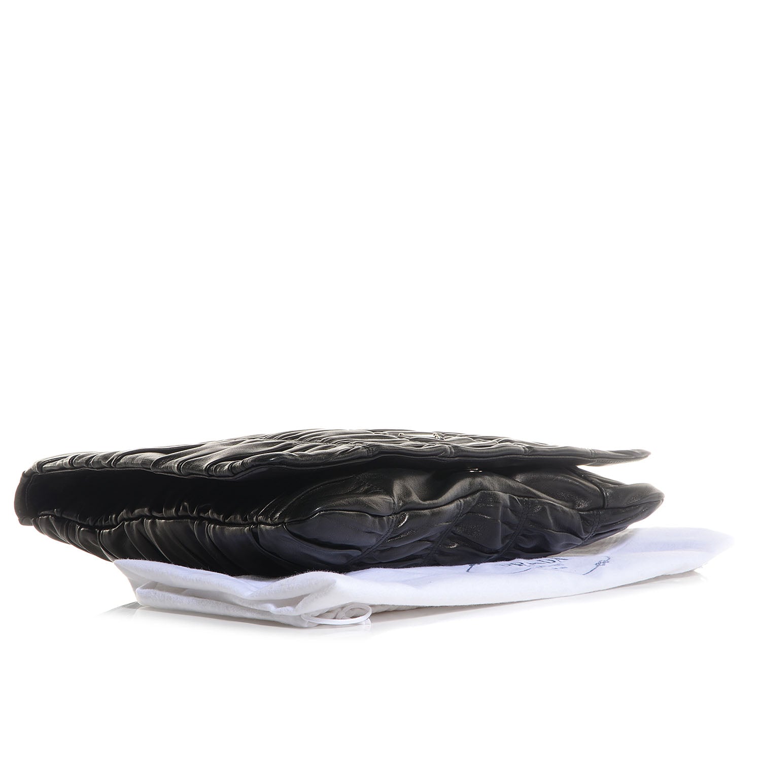 Prada Nappa Dressy Gaufre Ruched Flap Clutch Nero Black 4 of 9