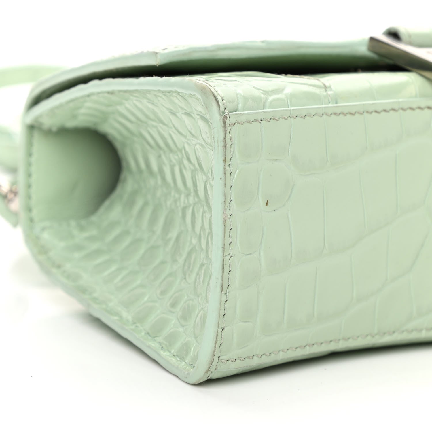 Balenciaga Shiny Calfskin Crocodile Embossed Hourglass Top Handle Bag XS Light Green 10 of 20