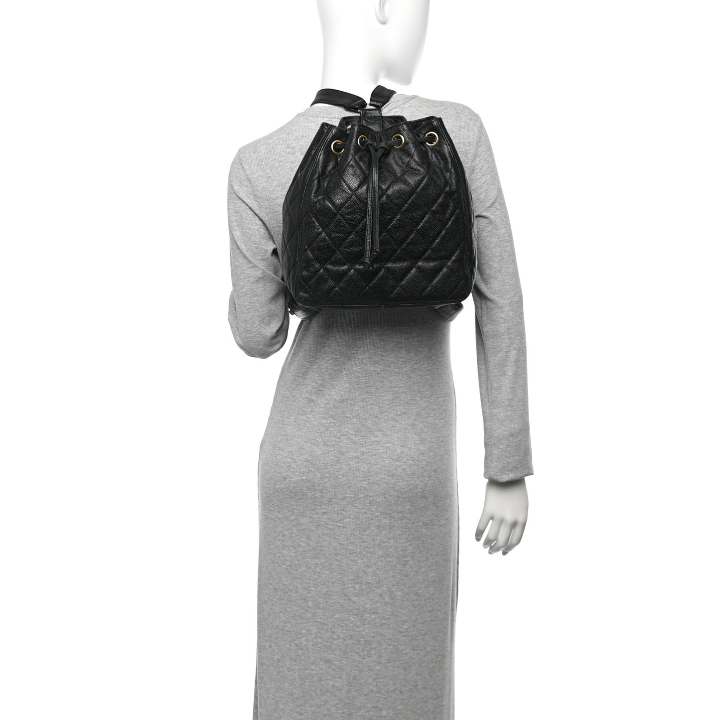 Caviar Quilted Drawstring Backpack Black