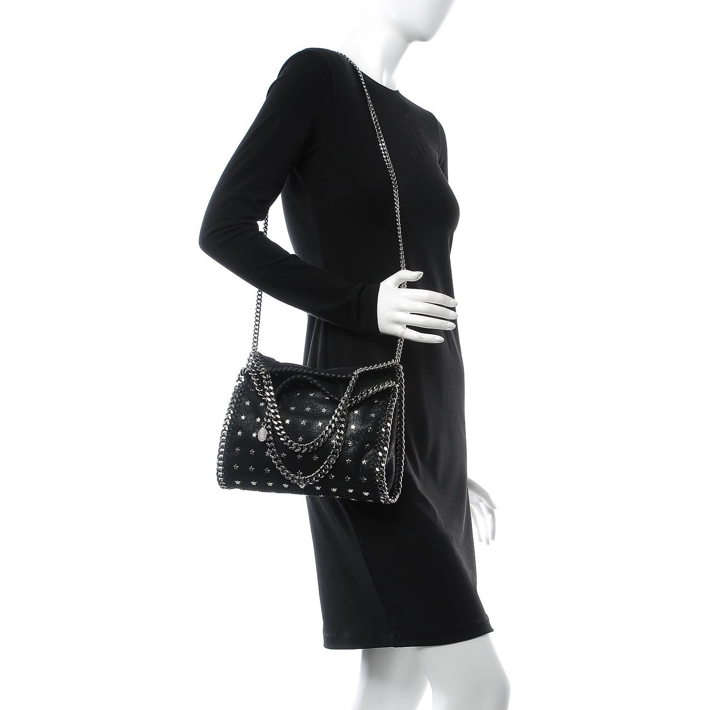 Shaggy Deer Star Studded Mini Falabella Fold Over Tote Black
