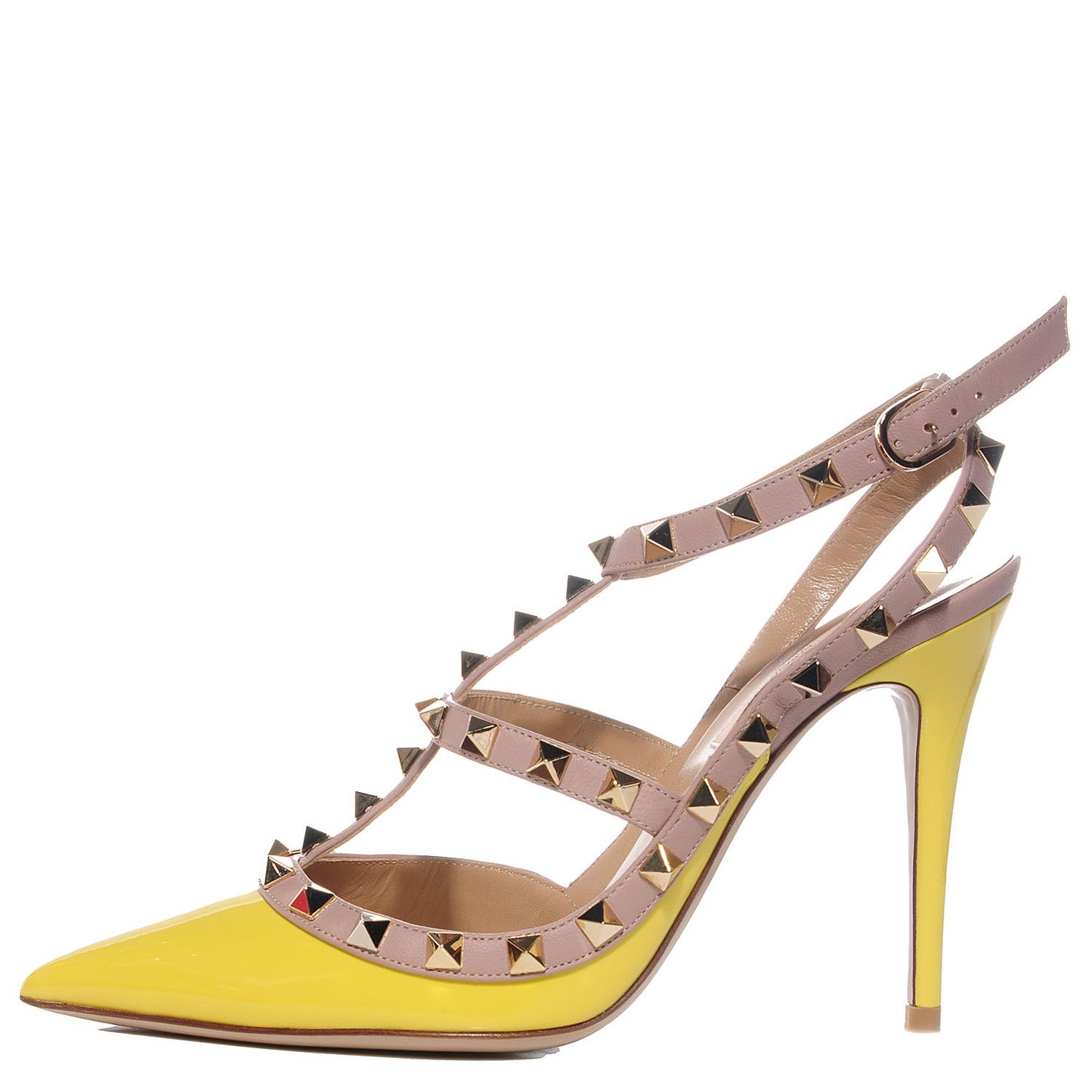 Patent Rockstud Ankle Strap Pumps 37 Yellow Poudre