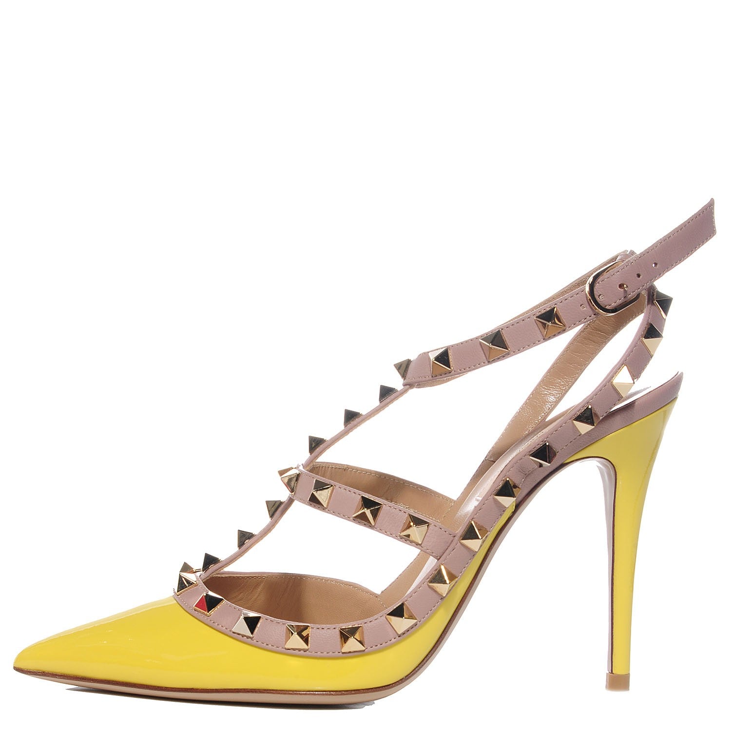 Valentino Garavani Patent Rockstud Ankle Strap Pumps 37 Yellow Poudre 1 of 7