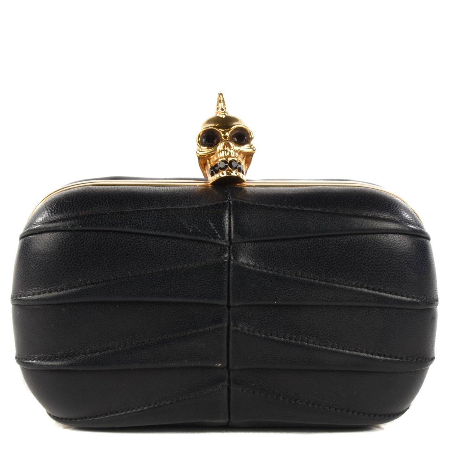 Leather Shark Teeth Skull Box Clutch Black