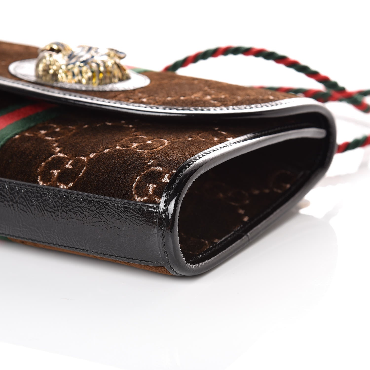Gucci Velvet GG Monogram Web Small Rajah Slim Flap Shoulder Bag Brown Black 9 of 9