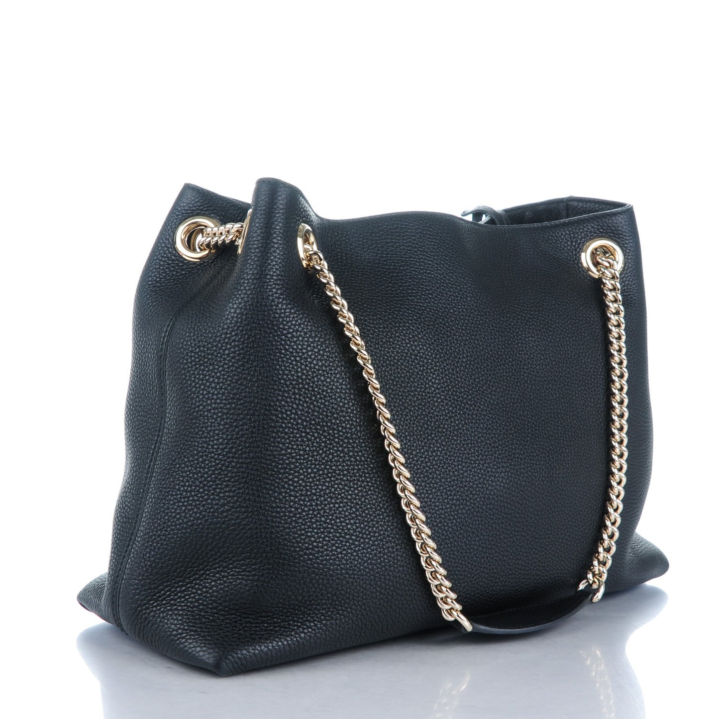 Pebbled Calfskin Medium Soho Chain Shoulder Bag Black