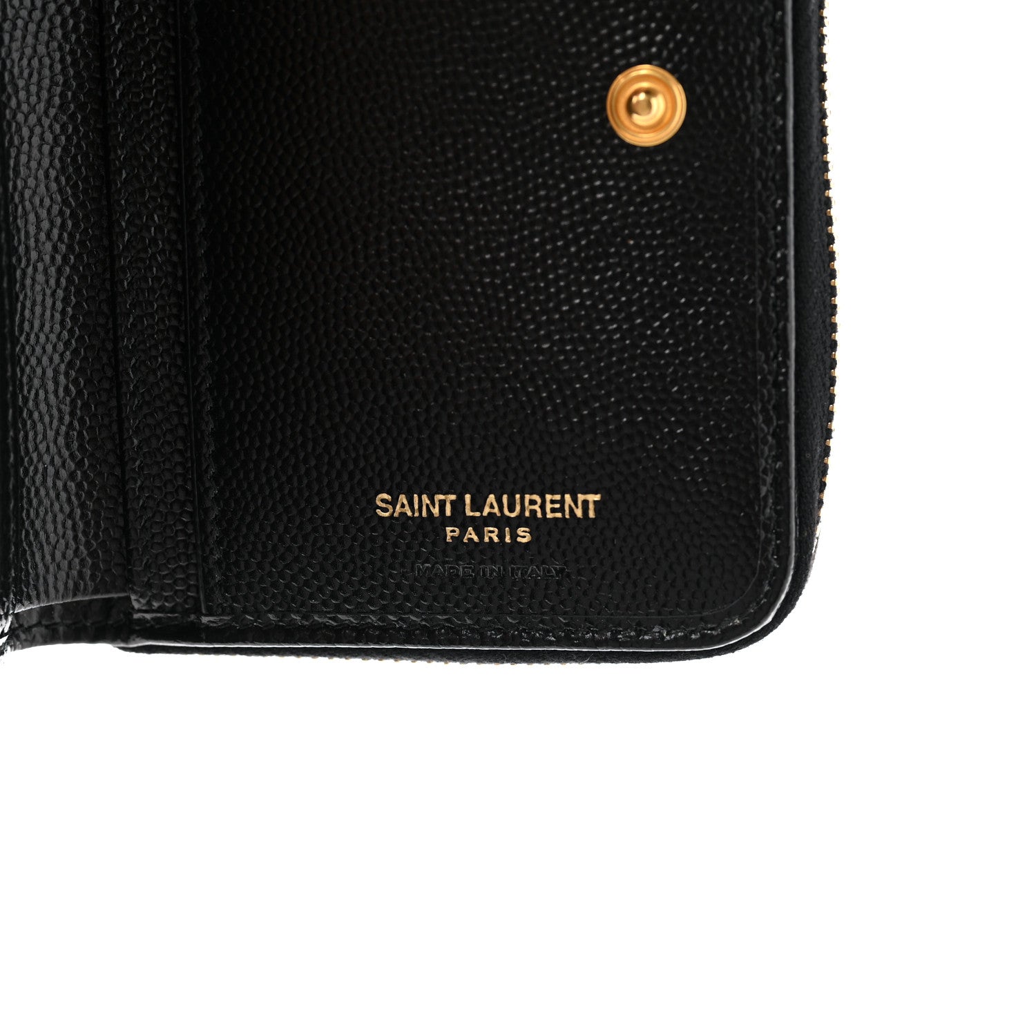 Saint Laurent Grain De Poudre Matelasse Chevron Monogram Compact Zip Around Wallet Black 7 of 9